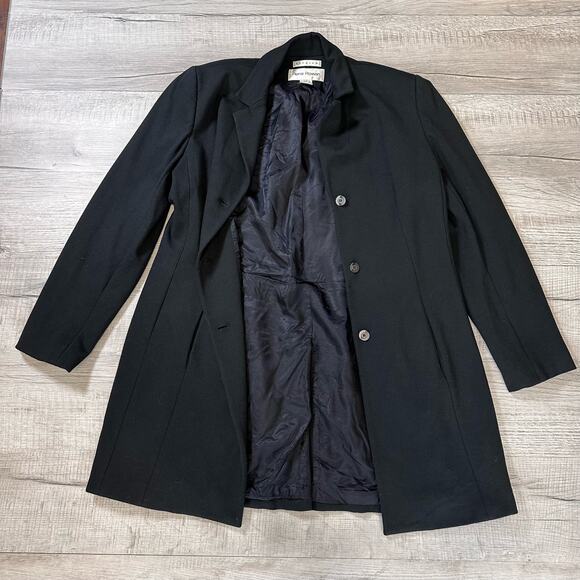 Rena Rowan Dress Coat Black VTG Stretch WMNS Sz 14 Button-Up Lined Collared Slit - Picture 2 of 8